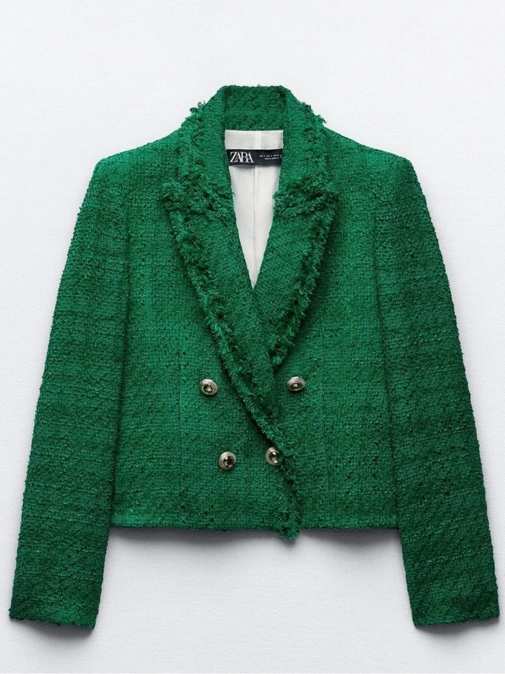 NWT Zara Gold Button Emerald Green Tweed Cropped Blazer Size:SMALL - Picture 4 of 10